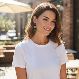 CHANEL 24 kt Pink-Red and Green Vintage Gripoix Clip Earrings (COA) 1 x 3 inches